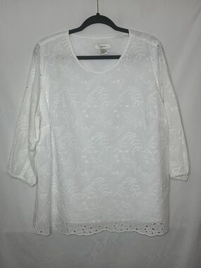 NWOT CJ Banks White Eyelet Embroidered Scoop Neck Blouse